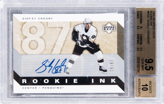 2005/06 Upper Deck "Rookie Ink" Sidney Crosby Rookie Card (#28/87) – BGS GEM MINT 9.5/BGS 10 